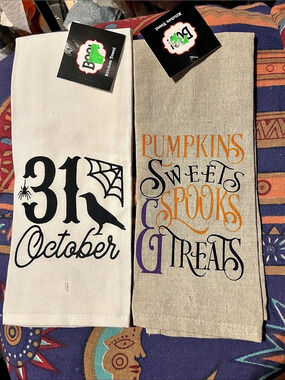 Boo Halloween Printed Kitchen Towel Set 2-Piece Cotton Halloween Towel Set